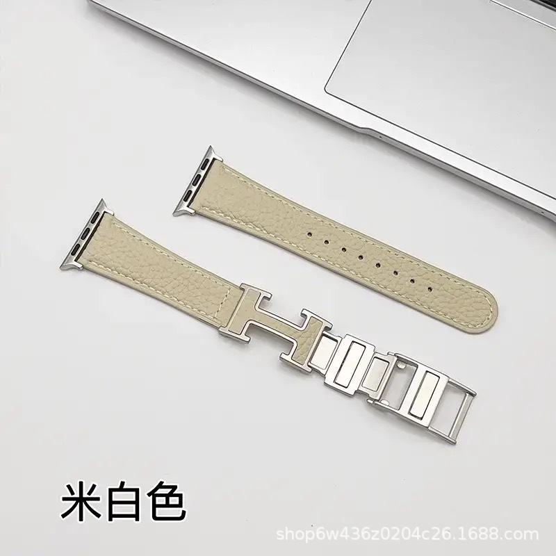 Cross-border Instagram compatible Apple Watch, Apple IWATC, litchi texture silicone leather strap S9 Comfort Ultra undefined