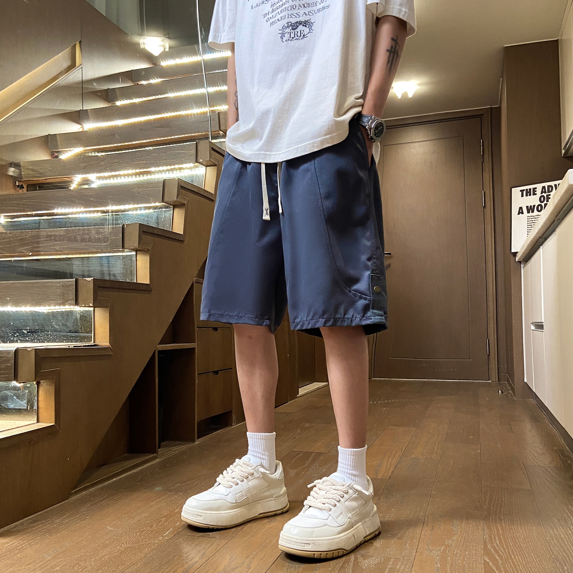 Camisas y menos ropa, comercio exterior japonés, pantalones cortos casuales retro, estilo fino de verano para hombres, cintura elástica holgada y cómoda