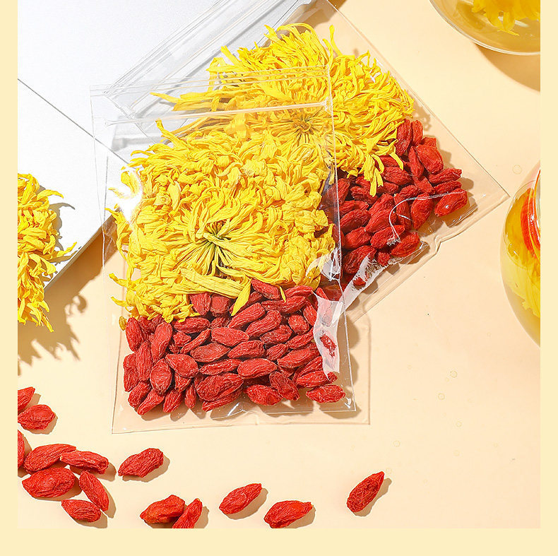 Chrysanthemum & Goji Berry Tea (Jin Si Huang Ju + Gou Qi Zi) — 10 Individually Wrapped Herbal Tea Bags in use