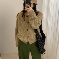 韩系软糯温柔风宽松单排扣简约圆领针织开衫女秋冬新款毛衣女外套