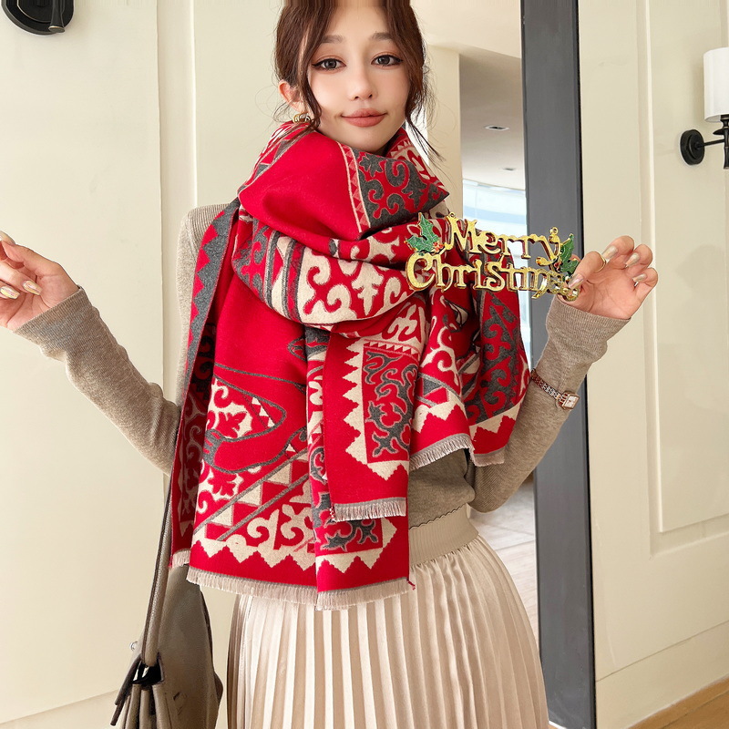 Bufanda de cachemira de imitación de caballo geométrico para mujer, cálida e invernal, de doble cara, con barba corta y gruesa, nueva moda 2023_voghion.com