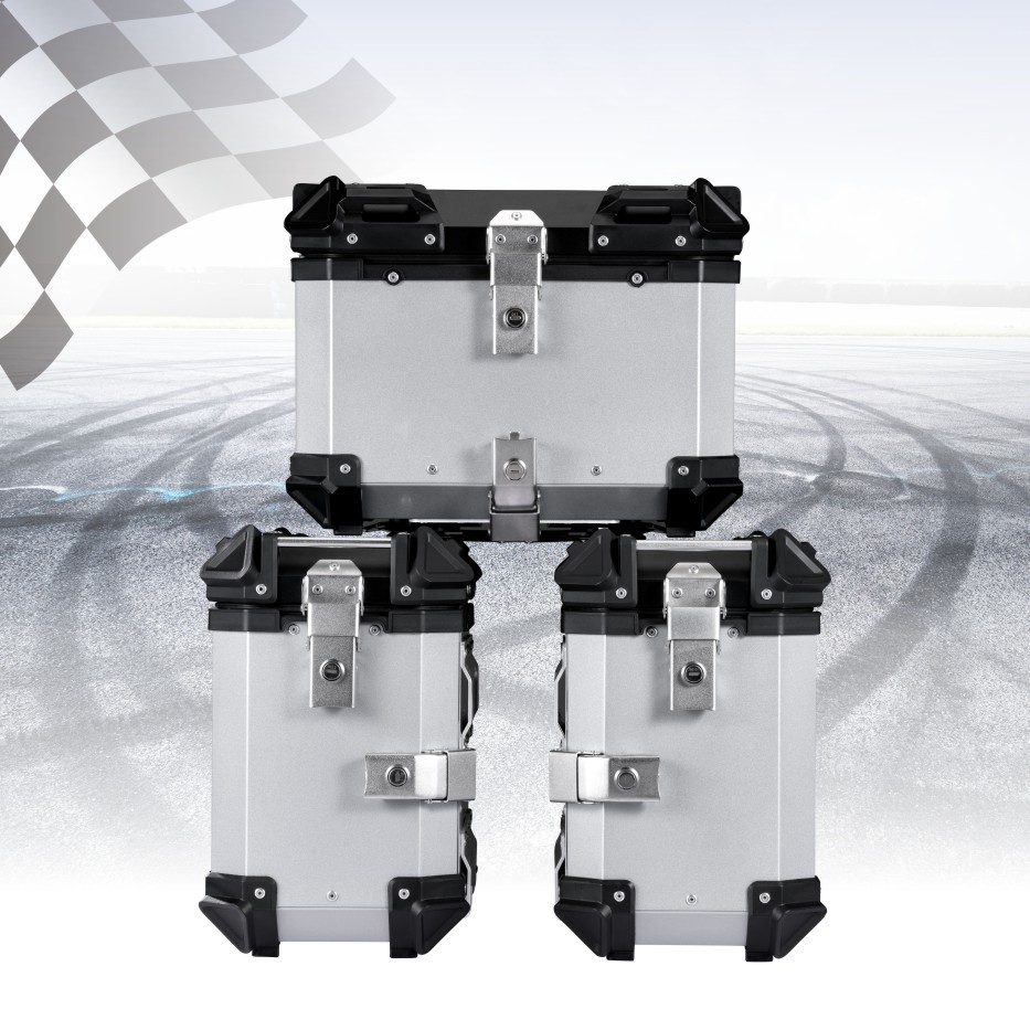 35L motocicleta universal aleación de aluminio caja lateral plana Negro/Plata Capacidad extendida de larga distancia de viaje de camping