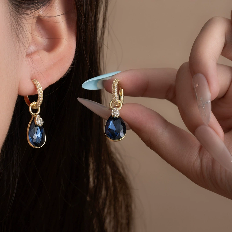 Серьги с кристаллами в форме синей капли воды, подходящие для летних сережек, новые модные популярные серьги 2024 года