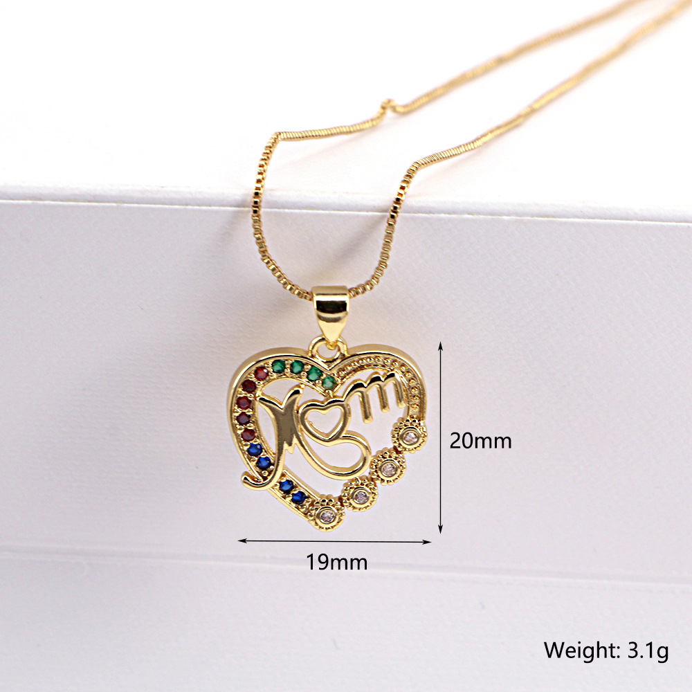 Colgante De Circonita En Forma De Corazón Con Letras De Moda Para Mamá, Joyería De Cadena De Clavícula De Cobre display picture 1