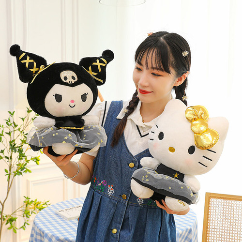 Foreign trade new black gold Hello Kitty large Kuromi plush doll for girls cute children's doll KT cat doll