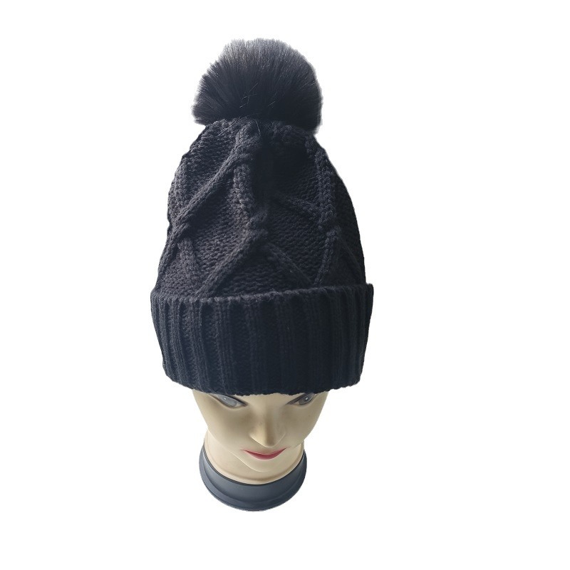 Invierno cálido sombrero de punto sombrero de lana al por mayor de la fábrica se puede personalizar adulto Cruz giro de la bola de piel flanger sombrero