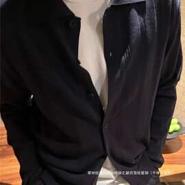 跨境云其老钱风莱赛尔天丝亚麻混纺秋季薄款翻领纹理针织长袖开衫