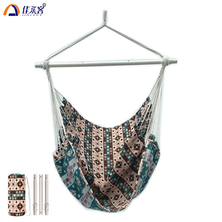 Silla colgante de lona de hierro triple jacquard geométrico aumento swing interior y exterior camping retro borla cesta colgante al por mayor