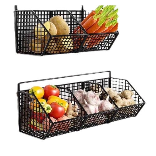 Onion, ginger, and garlic storage basket, kitchen garlic head wall-mounted hanging item tray, ginger and garlic storage rack, wall-mounted food box