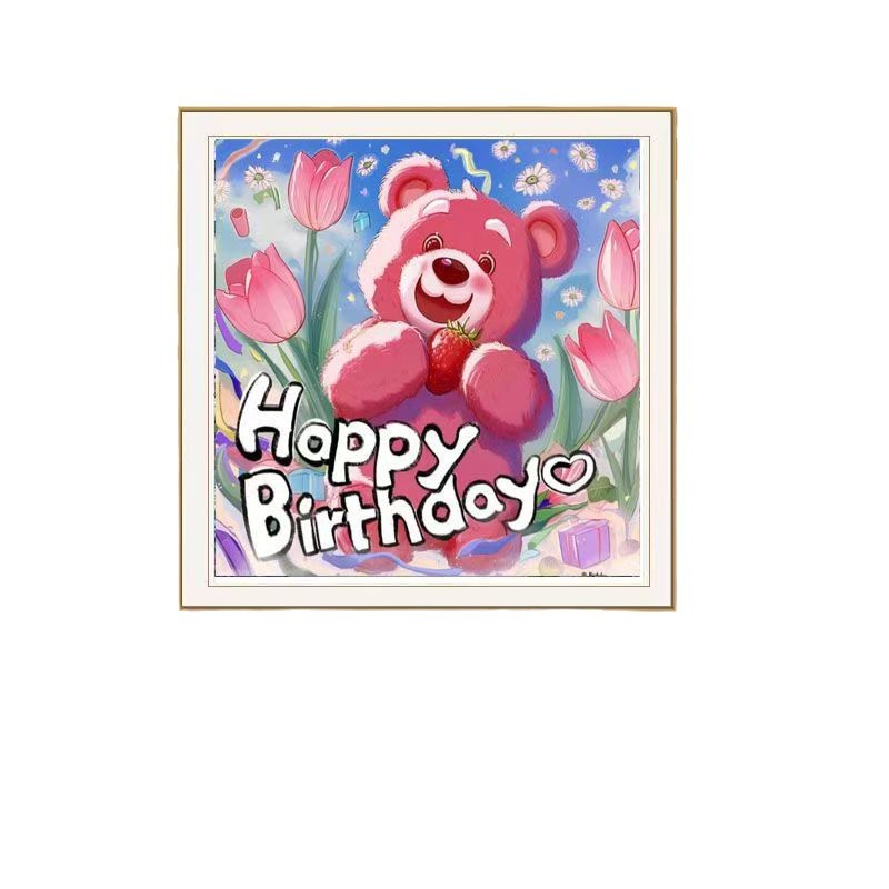 Mona Lisa real bordado de fresa oso feliz cumpleaños lindo dibujo animado bordado a mano 14 colores bordados sin gancho borde image 5