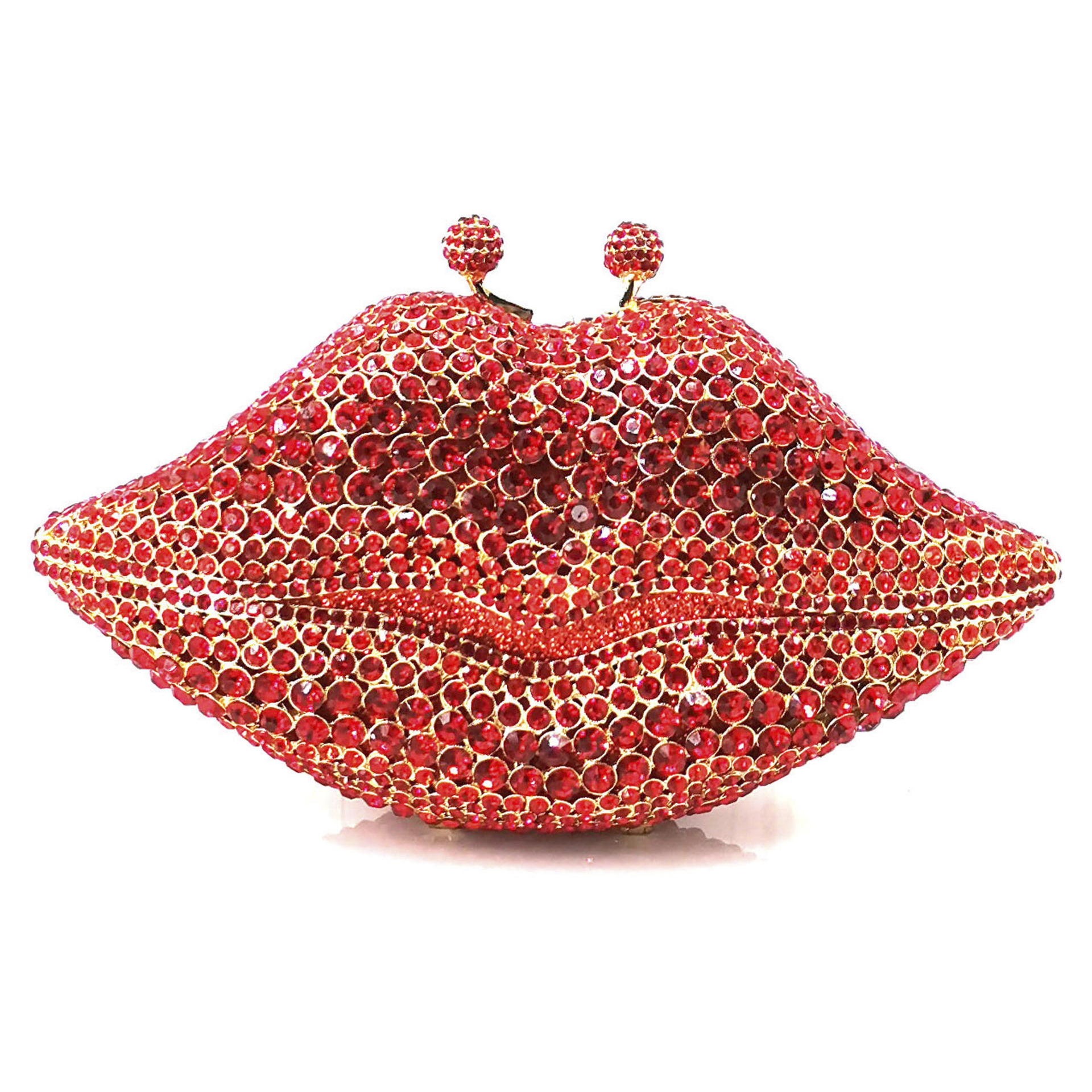 Selección estricta AliExpress labios diamantes bolsas de cena damas vestidos de banquete de diamantes bolsas de mano de metal caja dura bolsas azules