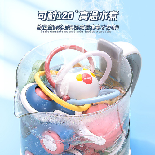 Baby rattle toy can be boiled, educational teether can be chewed, newborn baby hand rattle with storage box for gift