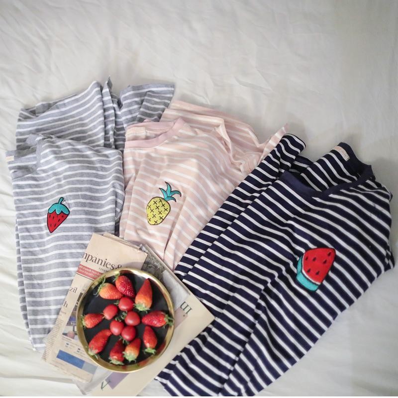 Pijama de frutas de verano coreano lindo largo largo suelto 2024 nuevo pijama de verano para estudiantes en vestido de casa