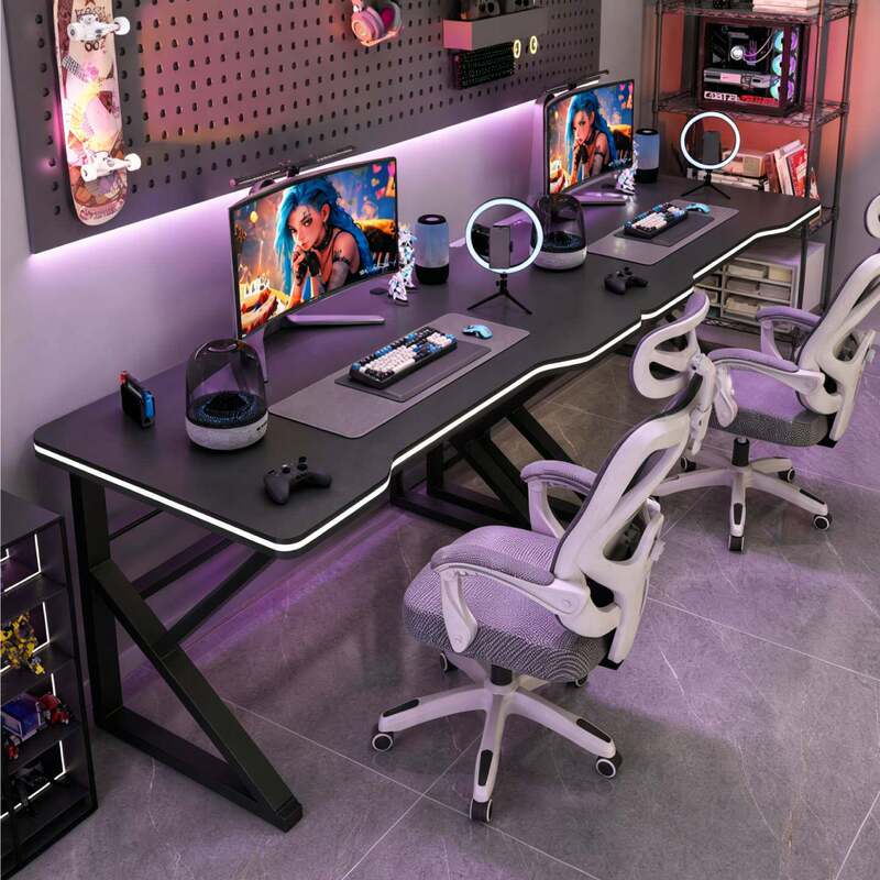 Double computer desk for couples, gaming desk, work desk, home use, extended length desk, suitable for online gaming