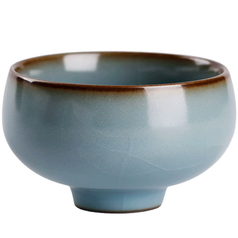 Ru kiln master's cup opens to cultivate kung fu, small tea cup, ceramic pure handmade tea cup, single hand-made Ru porcelain tea set