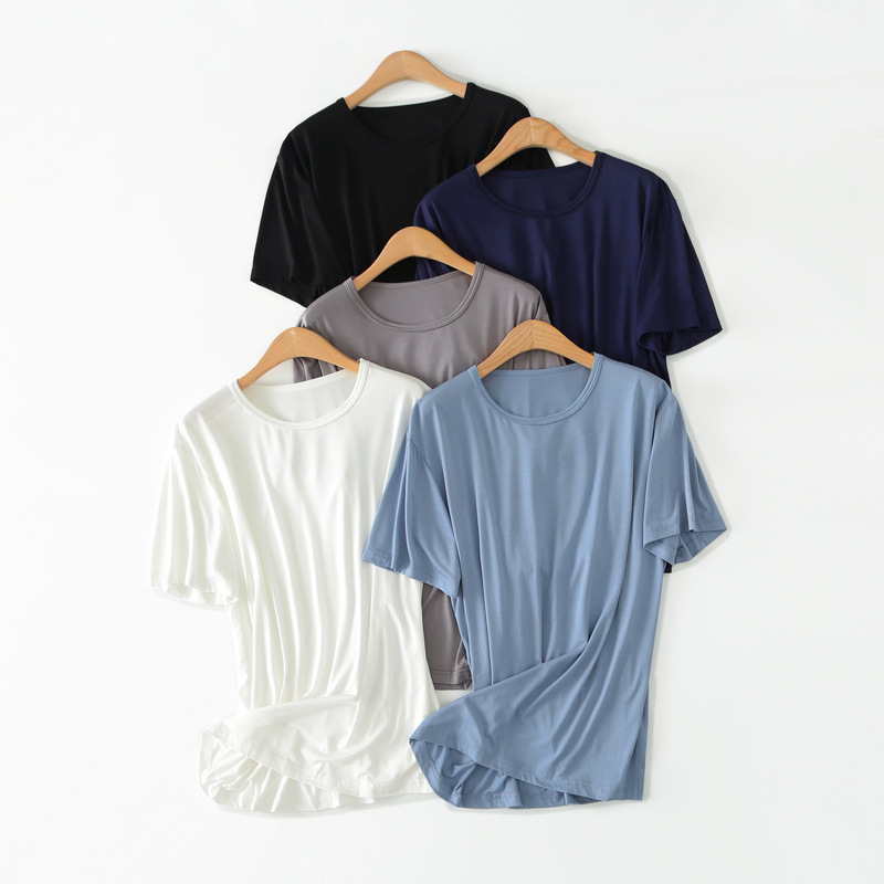 Modal pajamas summer FR9 short sleeve loose plus size T-shirt top thin outer wear casual round neck men's homewear Modal pajamas summer FR9 short sleeve loose plus size T-shirt top thin outer wear casual round neck men's homewear