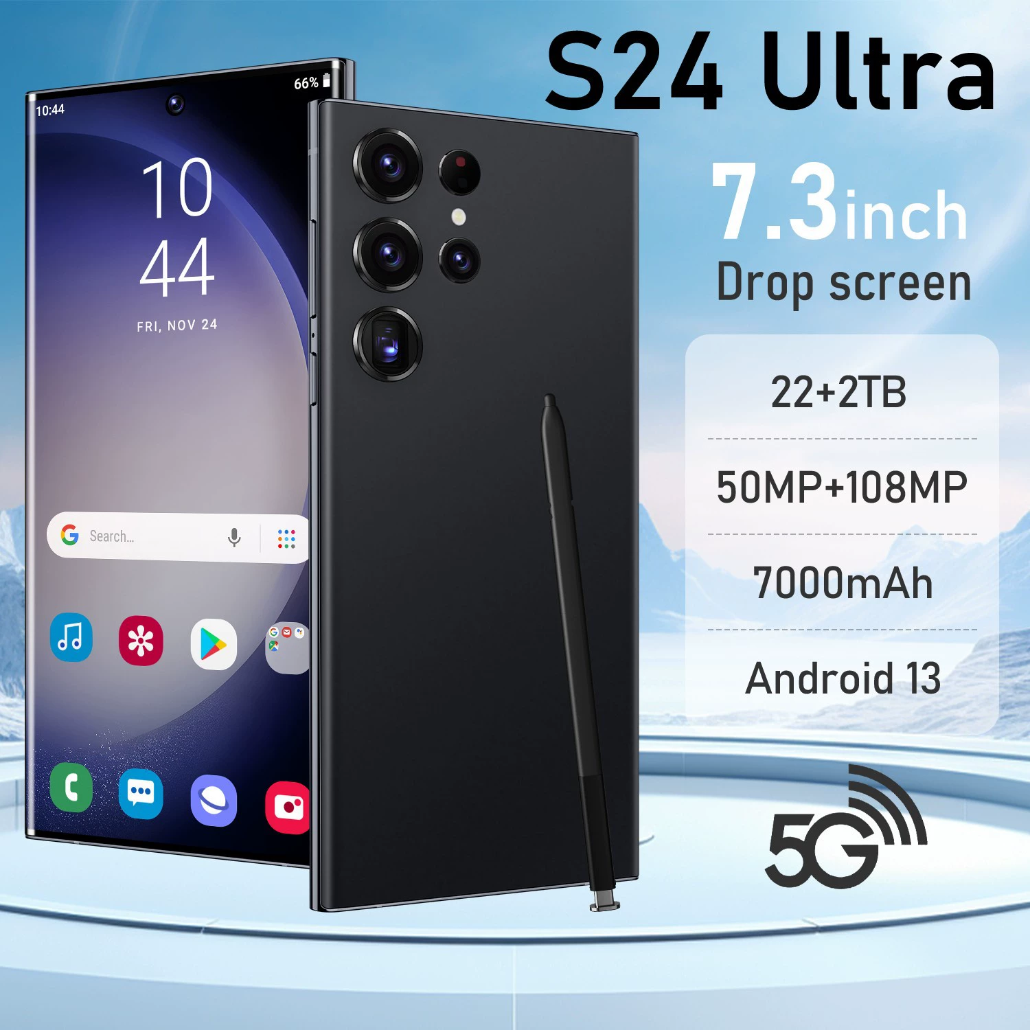 Смарт большой мобильный телефон, 245G, Android, полноэкранный дисплей, широкий экран