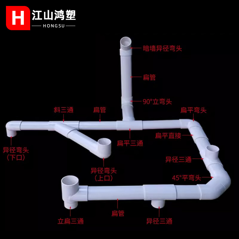 Accesorios de tubería plana PVC 50 accesorios de tubería plana codo directo accesorios de tubería de PVC cocina baño desplazamiento descarga de aguas residuales colección completa