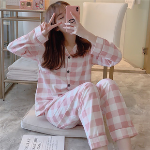 Korean version of spring and autumn long-sleeved pajamas women's ins style student fresh pink foreign trade cross-border wholesale home clothing set
