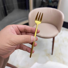 外贸原单304不锈钢水果叉 酒店甜品小叉哑光创意跨境专供金色叉子