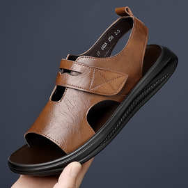 露趾鱼嘴凉男鞋2025夏季新款男士镂空透气凉鞋休闲罗马沙滩鞋6003