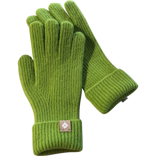 Cold-color solid wool knitted labeled finger-revealing touch screen warm winter original host wind Xiaohongshu plant grass autumn and winter
