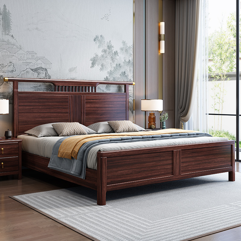 Ebony Wood Bed New Chinese 1.8 m Double Bed Modern Simple Master Bedroom Wedding Bed 1.5 m High Box Storage Bed Ebony Wood Bed New Chinese 1.8 m Double Bed Modern Simple Master Bedroom Wedding Bed 1.5 m High Box Storage Bed