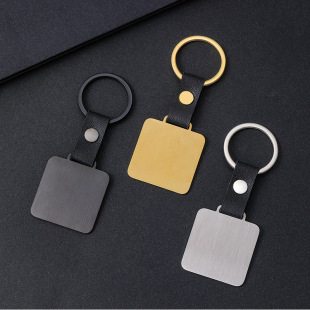 Blank Laser Engraving UV Color Printing Material Square Shape Metal Military Brand Leather Buckle Holiday Metal Leather Keychain