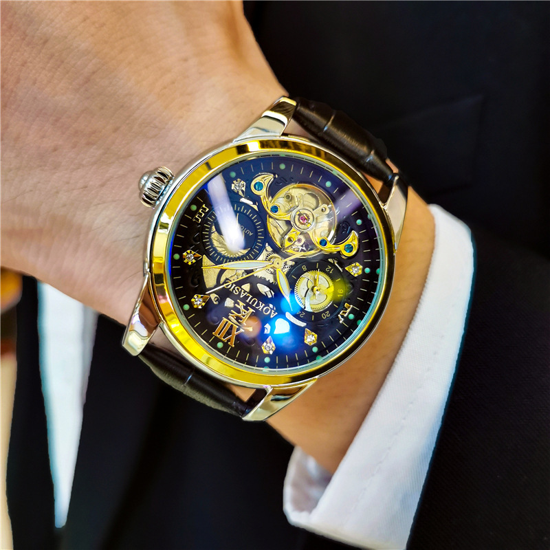 Ogulas reloj hombres de negocios reloj mecánico automático impermeable tourbillon hueco multi-funcional reloj de los hombres 1701