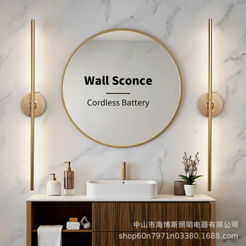 Cross-Border New Product Cordless Long-Line Charging Wall Lamp for Living Room Background Wall Led Mirror Front Light, No Wiring Required Display Light