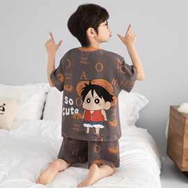 儿童睡衣男童2026新款夏季薄款中大童小男孩子短袖短裤家居服套装