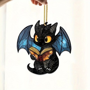 2 Pcs Fantasy Dragon Reading Sun Catcher, 2D Acrylic Window Hanging Decor, Modern Style,