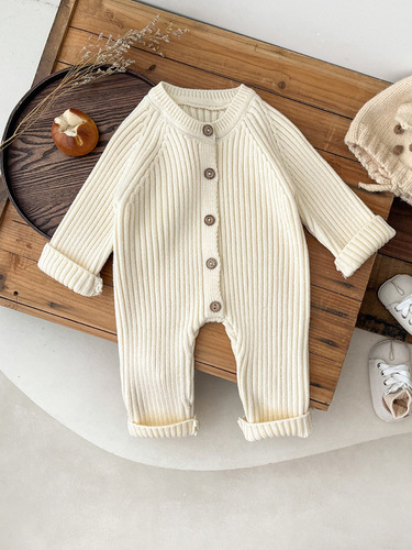 Korean baby jumpsuit autumn and winter clothes for boys and girls, pure color knitted climbing clothes for newborn winter sweaters, ha clothes