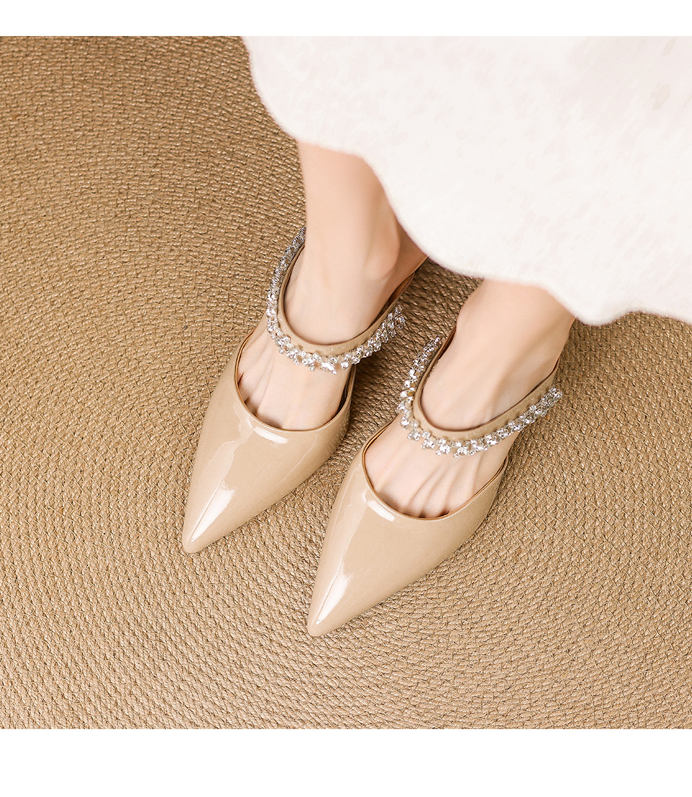 Giày sandal cao gót nữ mũi nhọn đính đá kiểu Pháp, gót nhọn 9 cm — đen chi tiết 10