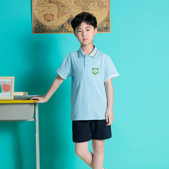 Kindergarten Summer New Children's School Uniform for Primary School Students Class Uniform Garden Uniform for Boys and Girls Blue Short-sleeved Cotton Sports Suit