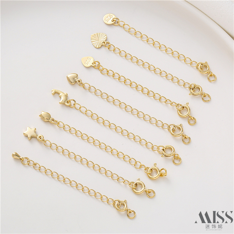 14K Gold-Plated Water Drop Heart-Shaped Five-Pointed Star Tail Chain DIY Bracelet Necklace Extension Chain Link Accessories 8 Styles