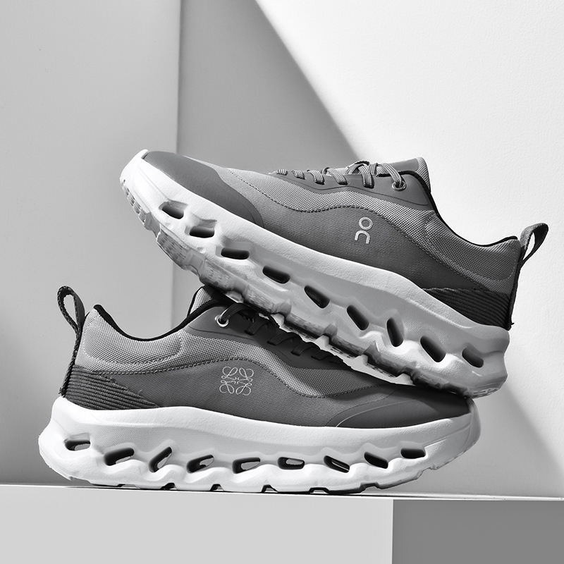 Foreign Trade Leather Mesh Running Shoes for Men, Cushioning Sports Shoes, Breathable, Lightweight, Casual Running Shoes, Outdoor Hiking Shoes