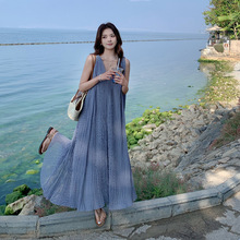气质女神范工艺大摆型千鸟格背心长裙2025夏季新款连衣裙1828616