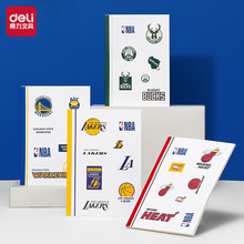 得力笔记本本子NBA联名款加厚米黄护眼软面抄无线装订本缝线本小