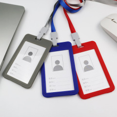 Wholesale work permit double-sided transparent plastic card holder access card factory ID with lanyard meal card school card work card