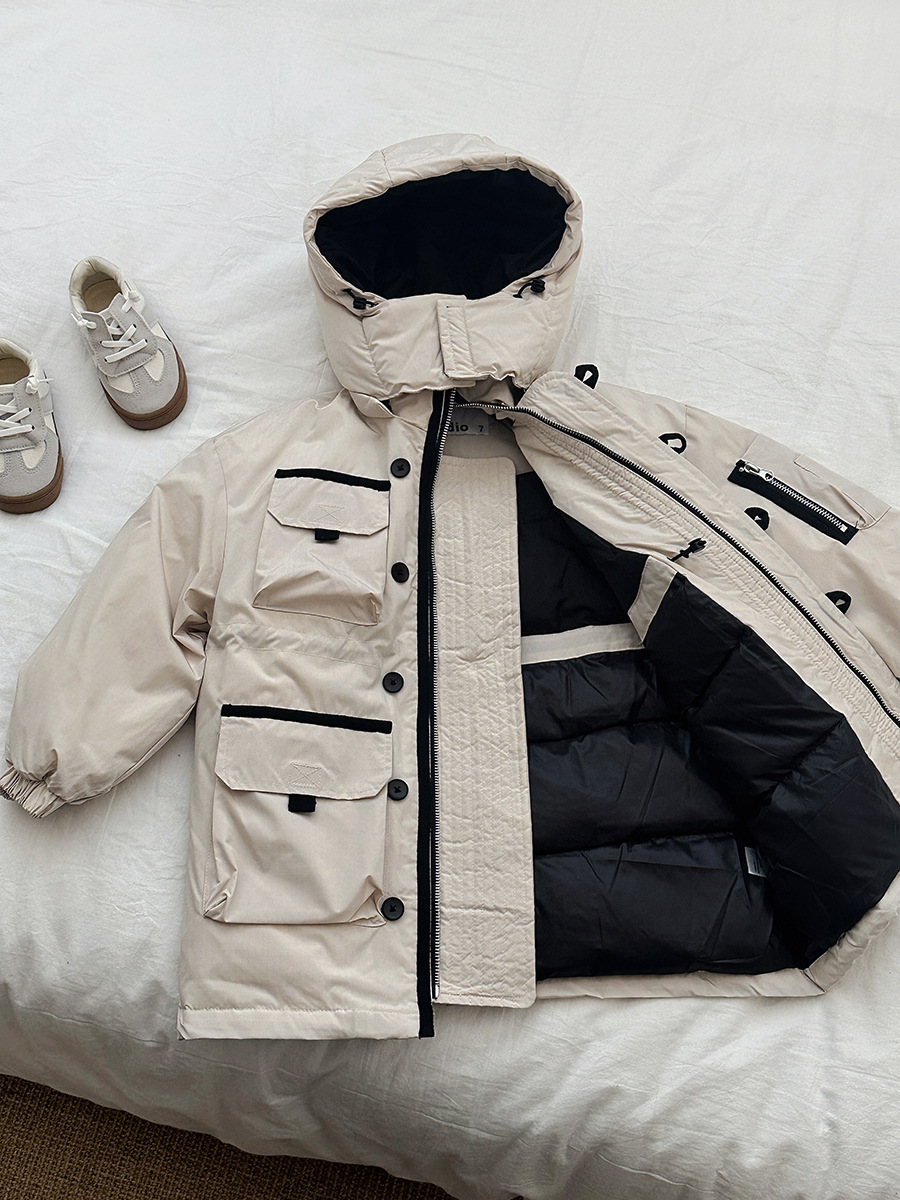 Chaqueta de plumón de longitud media para niños, chaqueta softshell para exteriores, cálida y gruesa, para niños y niñas, niños de primaria y mayores.