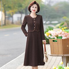 中年妈妈秋款连衣裙洋气大码中老年女装高贵气质春秋长袖打底裙子