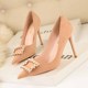 121-13 han edition fashion high heels for women's shoes high heel with shallow pointed mouth pearl diamond square buckle suede shoes