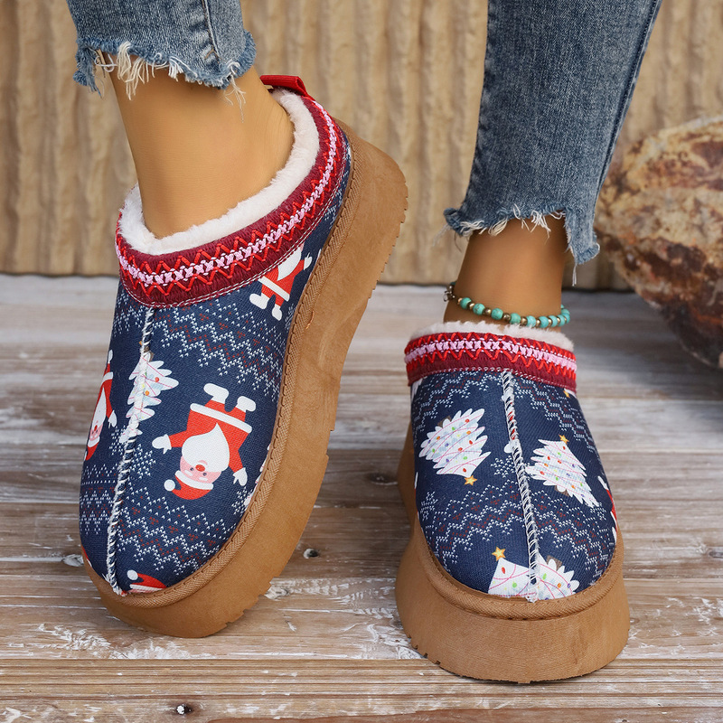 Cross-Border Thick-Soled Anti-Cold Snow Boots for Women 2025 New Winter Style with Fleece Lining, Warm Outdoor Cotton Slippers, Slip-On Style