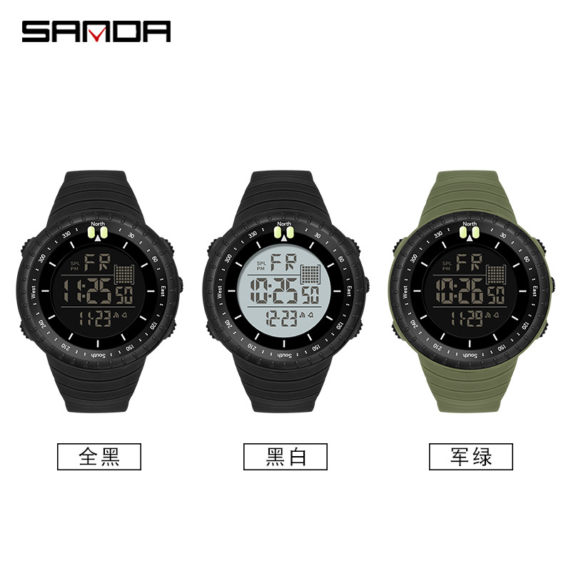 Sanda New Fashion Cold Light Digital Watch Simple Multifunctional Waterproof Electronic Watch Outdoor Sports Men's Wristwatch