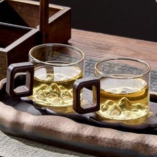 High Borosilicate Glass Small Tea Cup Mountain View Tea Cup Tea Drinking Kung Fu Wooden Penetrant Black Transparent Fragrance Tea Small Cup