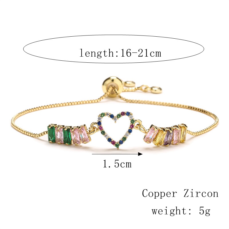 8g Weight Gold Plated Plating Material Fashion Heart Shape Copper Inlay Zircon Bracelets 1 Piece