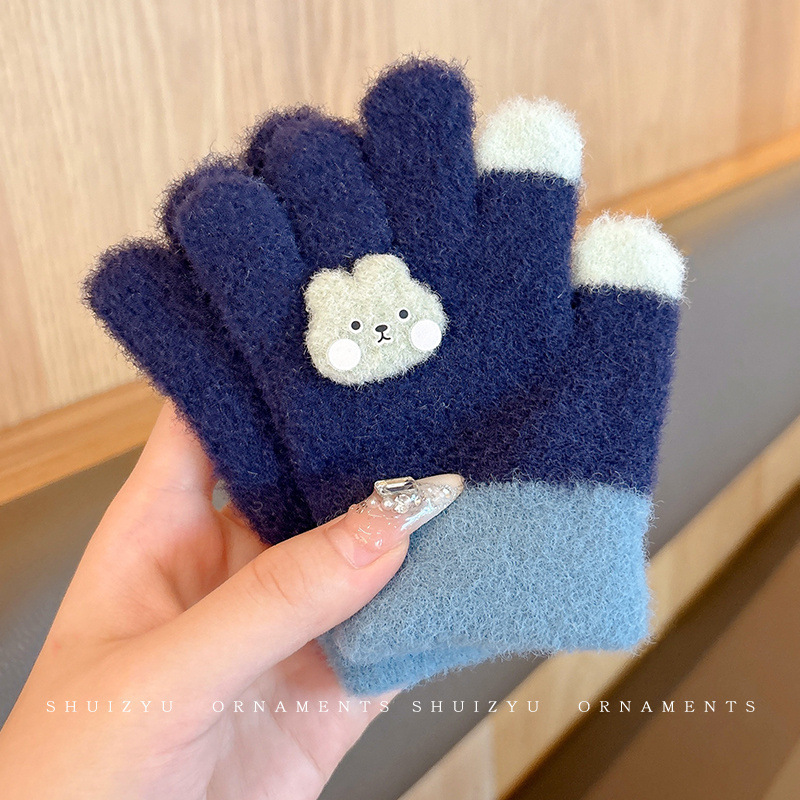 0-12 Guantes calientes de cinco dedos para niños niños y niñas de invierno de peluche de dedo para niñas