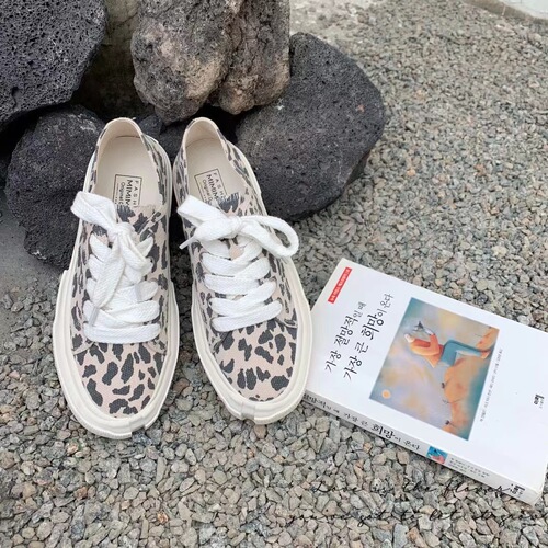British-style Casual Canvas Shoes  Summer New Arrival Streetwear Leopard Print Dual-Use Flat Shoes Trendy Lace-Up Women's Single-layer Shoes for Instagram