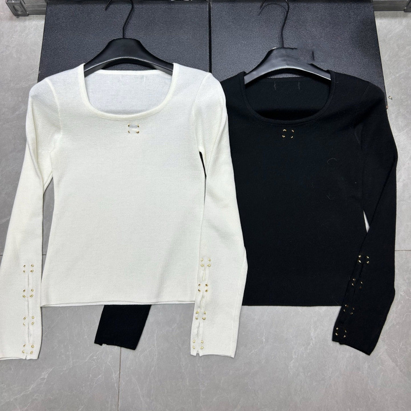 Korean Style Sleeve Metal Buckle Sweater for Women in Autumn and Winter New Style High-End Style Inner Knitted Bottoming Shirt Long-Sleeved Top